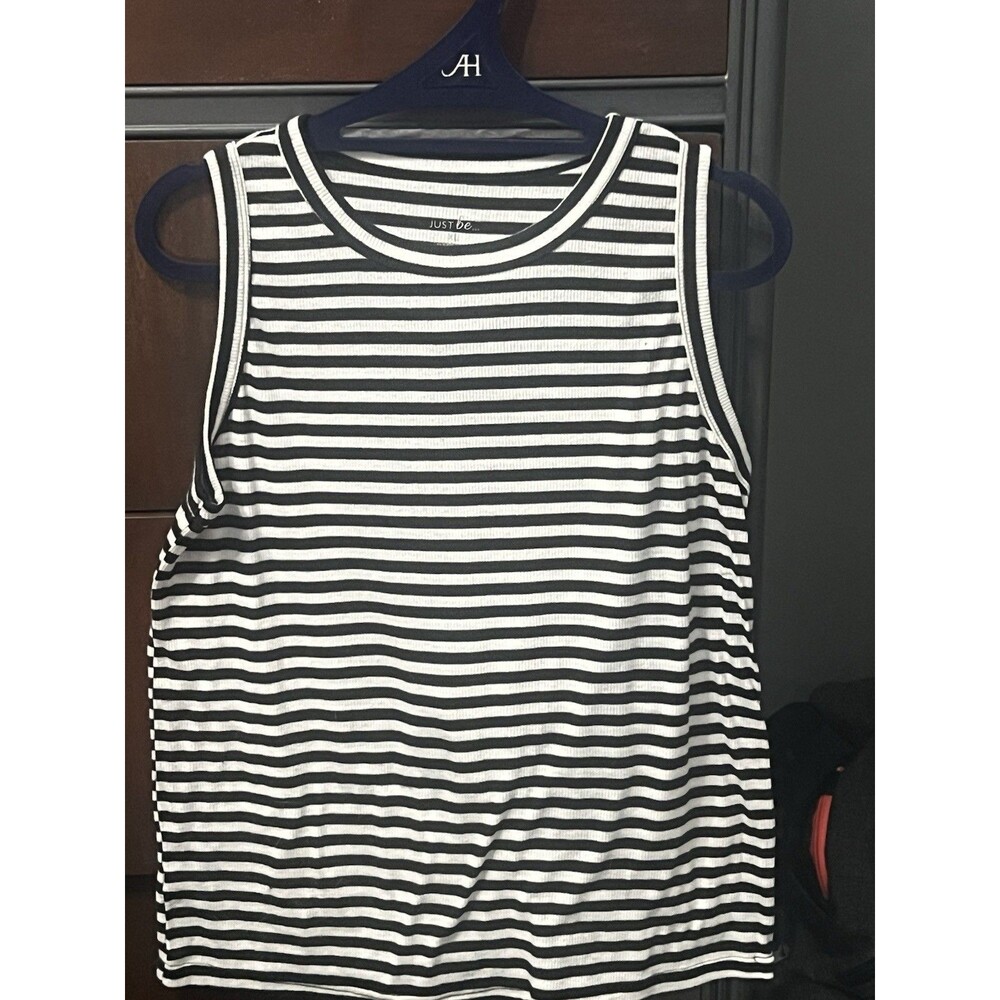 Just Be Black and White Striped Tank Top Sleeveless Basic XL Nautical Summer